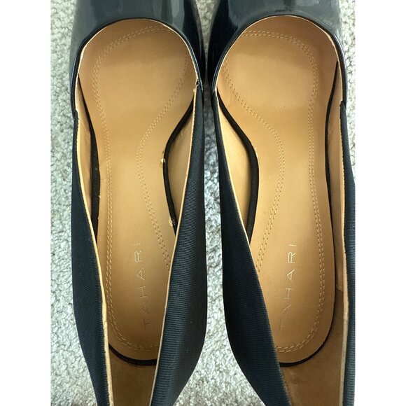 Elie‎ Tahari Lyra Peep Toe Patent Leather Pumps Heels Black 9.5 Medium Classic - Picture 7 of 9